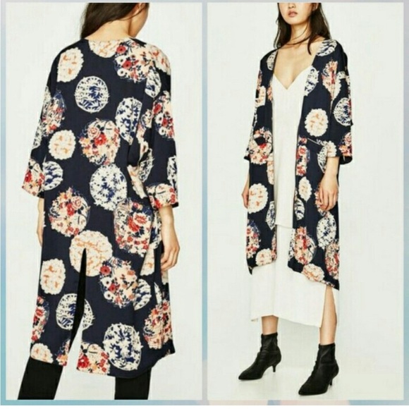 Zara Tops - TRF Outerwear Zara Kimono Jacket Women S M Floral Duster Boho Artsy Japanese